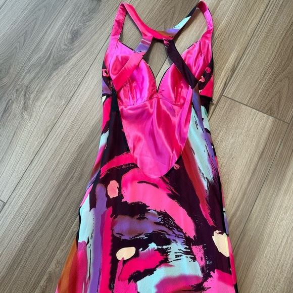 Pink Purple Colorful Abstract Embellished Gown Maxi Prom Dress - Picture 9 of 16